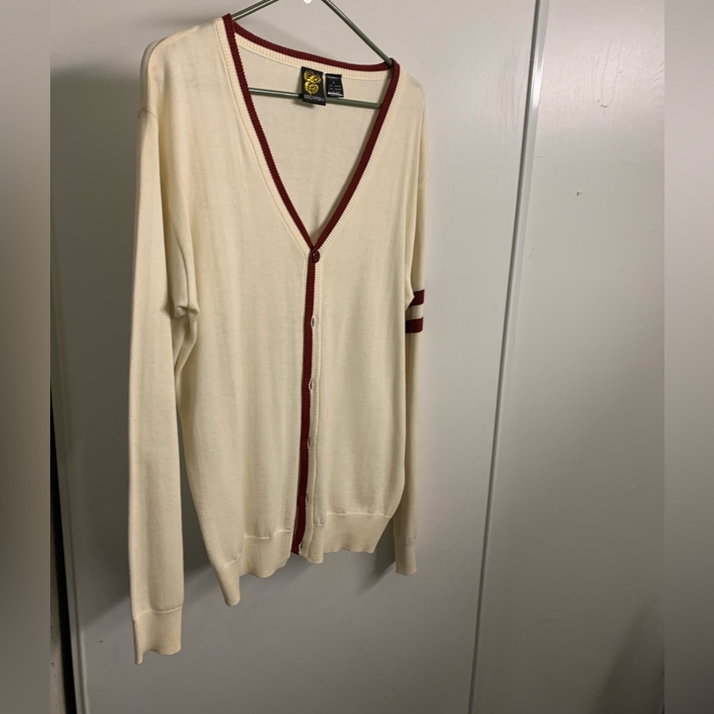 ESCAPISM  Cream Button Up Lightweight Mens Sweater Size L Stretch